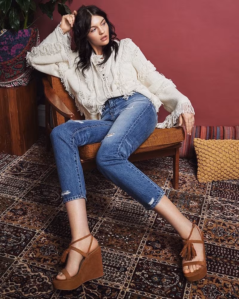 Stuart Weitzman Tassel Mania Wedge Sandals