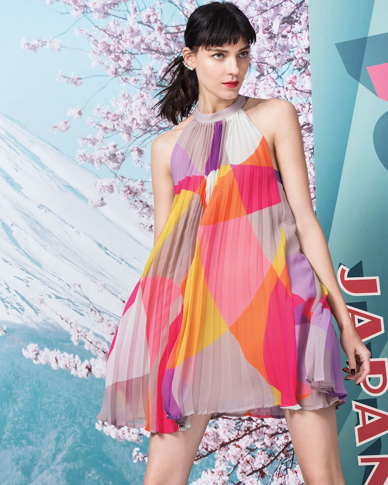 Trina Turk Sleeveless Mod-Print Pleated Dress