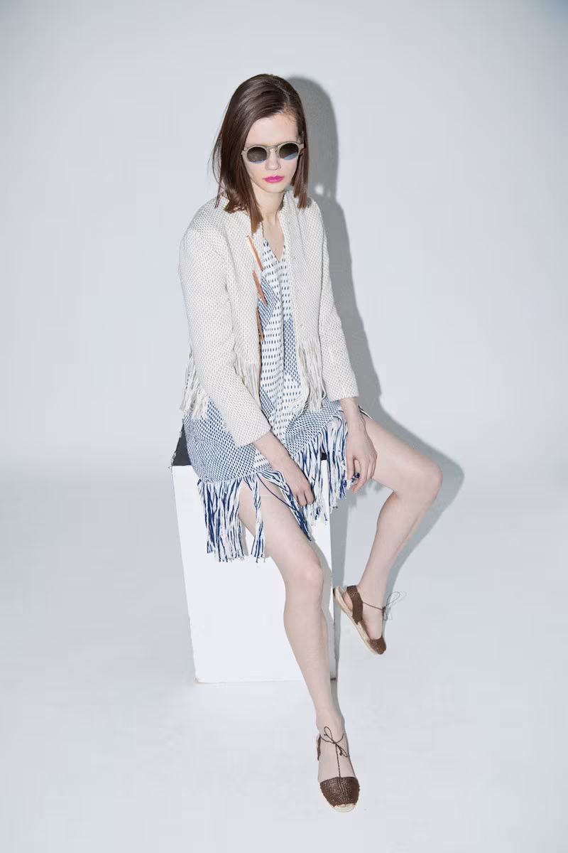 VOZ Lineas Cropped Woven Fringed Jacket