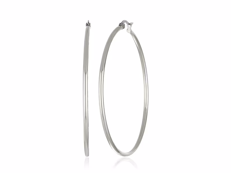 Amazon Collection Stainless Steel Rounded Hoops Earrings