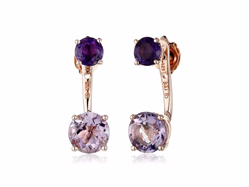 Amazon Collection Sterling Silver with Pink Gold Plating Rose De France and Amethyst Earrings