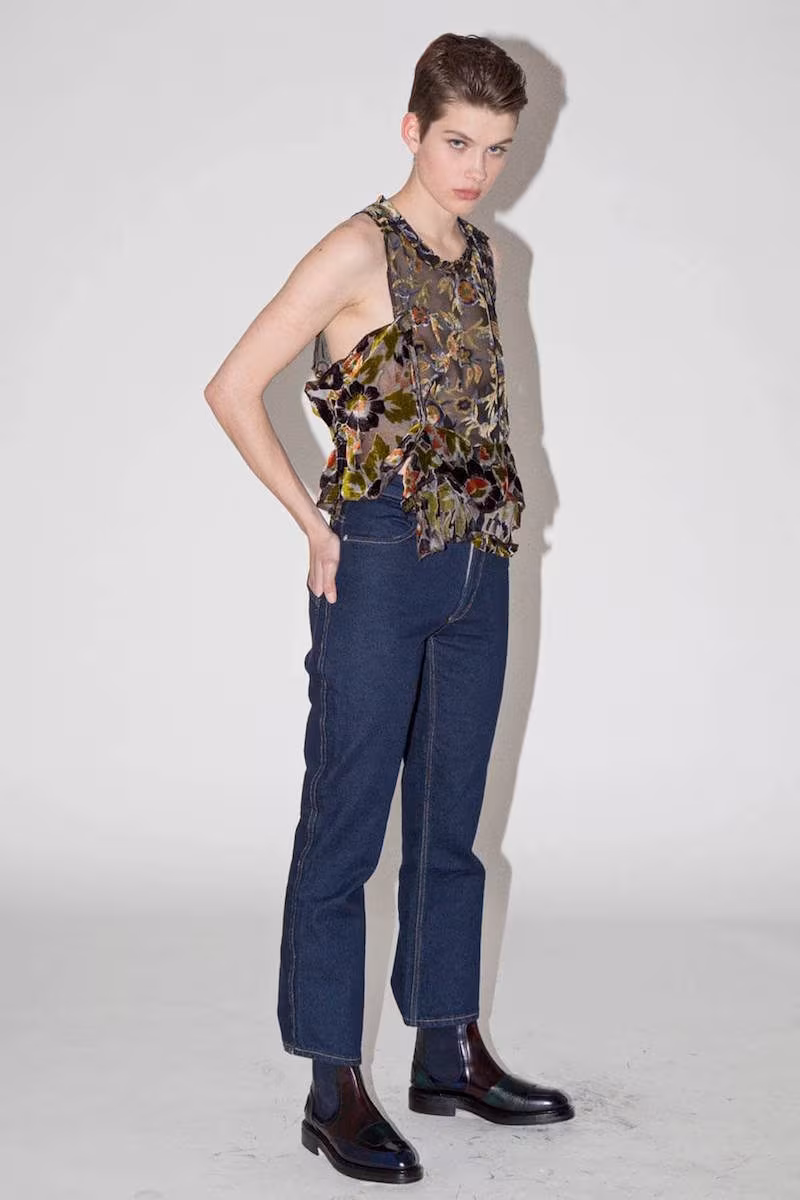 Eckhaus Latta Burnout Floral Ruffled Top