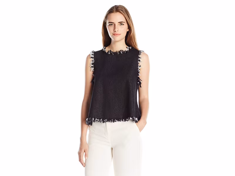 JOA Frayed Denim Top