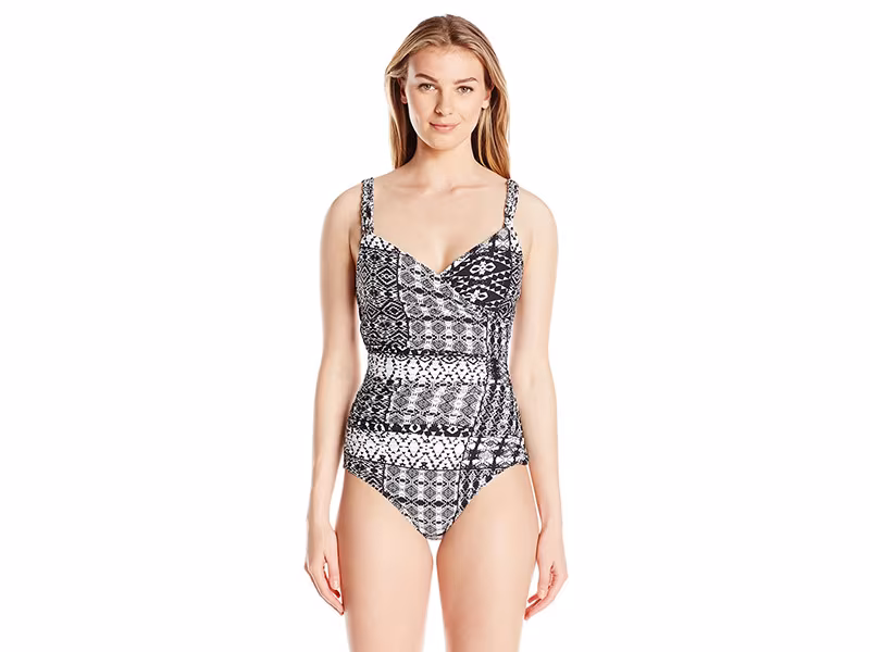 Karen Kane Tribal Patchwork Tahiti Wrap One Piece Swimsuit