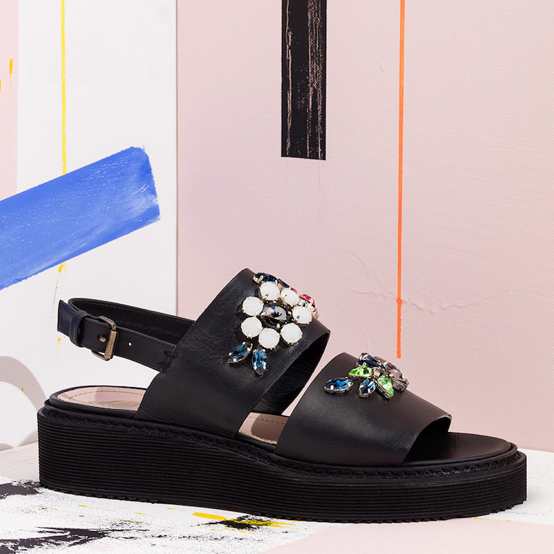 Lanvin Embroidered Leather Flat Sandals