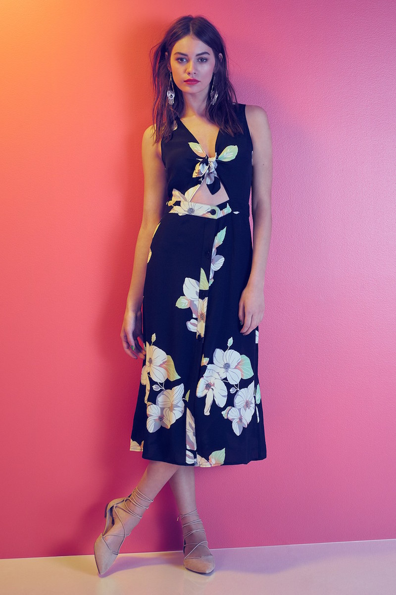 Leith Floral Tie Front Midi Dress