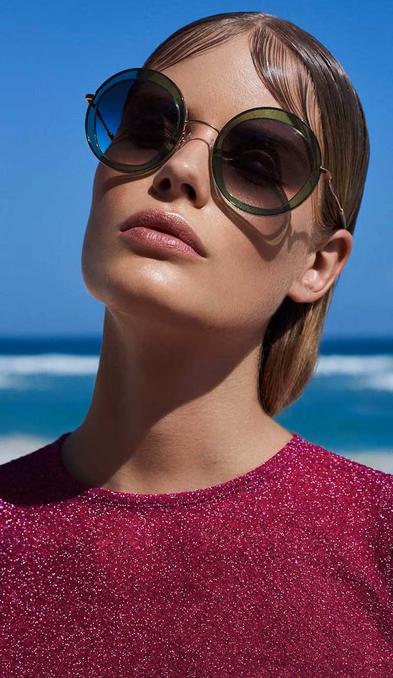 Miu Miu Forest Green Gradient Round Sunglasses