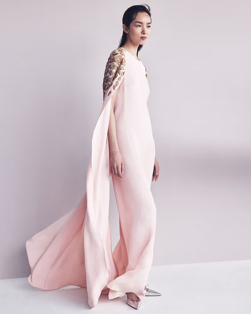 Oscar de la Renta Floral Appliqué Caftan Gown