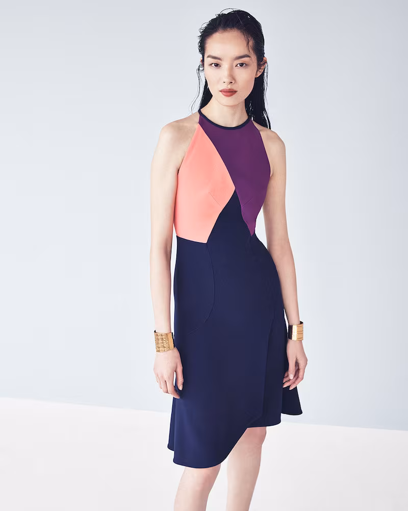Roland Mouret Kenard Colorblock Fit-&-Flare Dress
