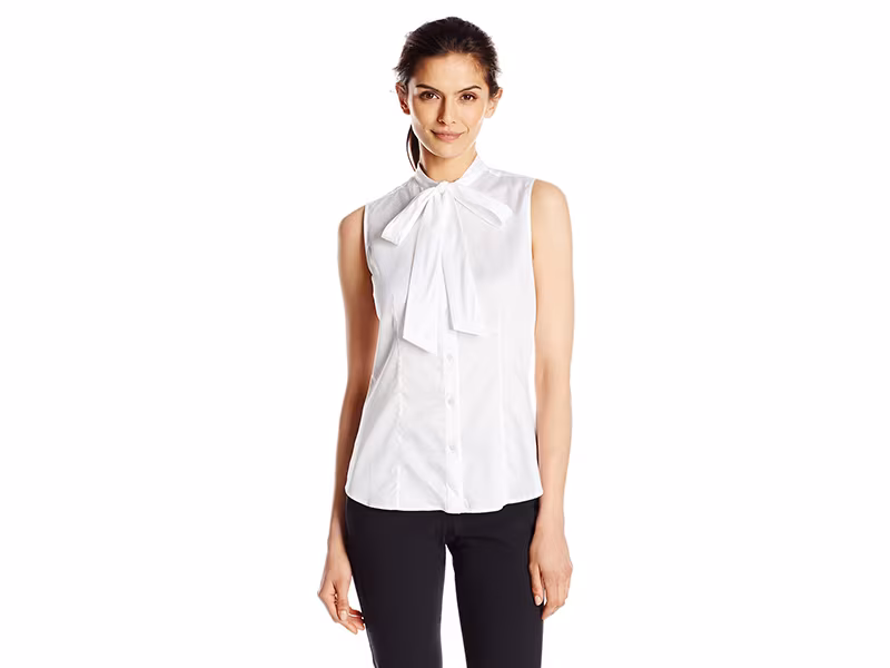 Anne Klein Cotton Bow Blouse