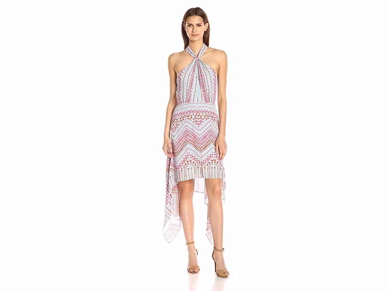 BCBGMax Azria Danela Printed Crossover Hi Low Hem Dress