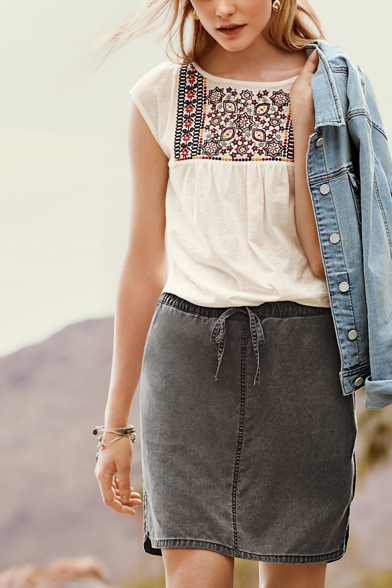Caslon Embroidered Cap Sleeve Knit Top