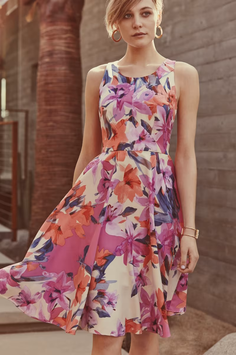 Donna Morgan Floral Print Woven Fit & Flare Dress