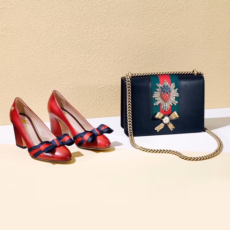 Gucci Aline Grosgrain Bow & Leather Block-Heel Pumps