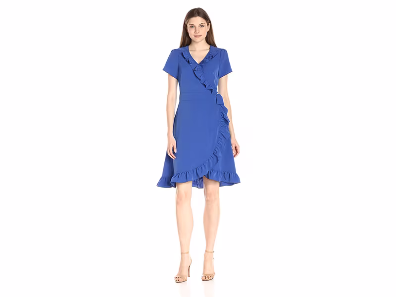 Lark & Ro Cap-Sleeve Wrap Ruffle Dress