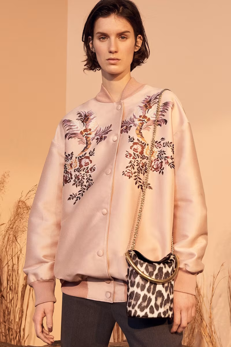 Stella McCartney Floral Embroidered Duchesse Satin Bomber Jacket