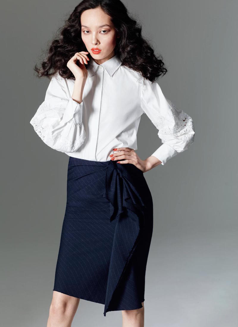 Carolina Herrera Pinstripe Side-Drape Wool Skirt
