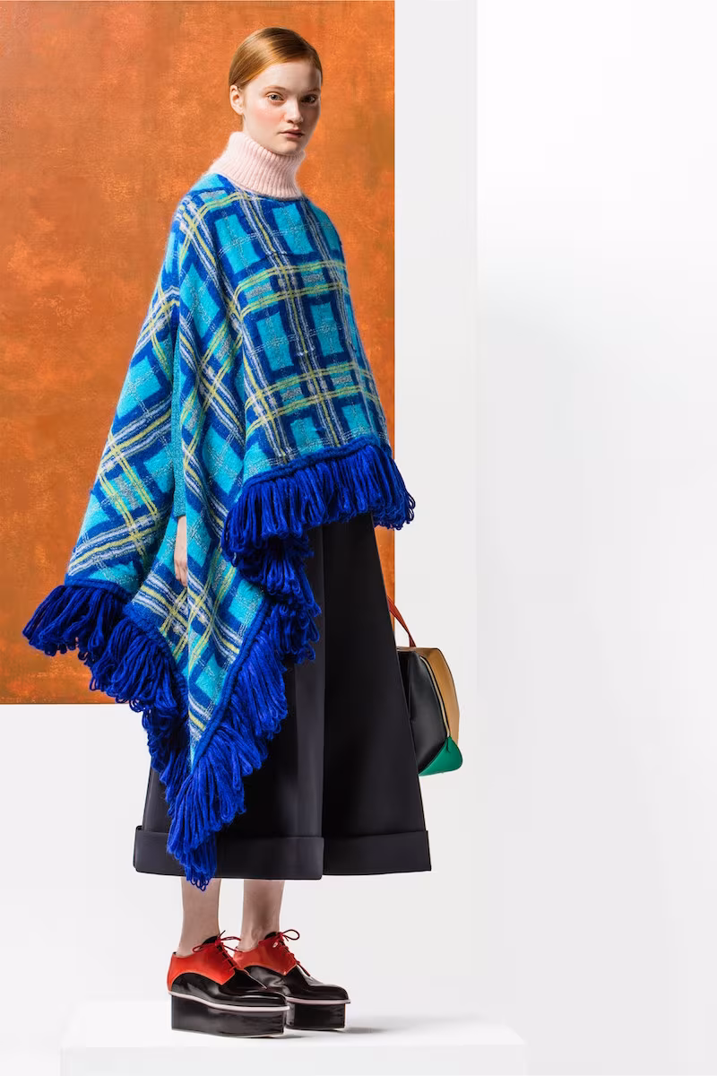 Delpozo Roll-neck Plaid-knit Asymmetric Poncho
