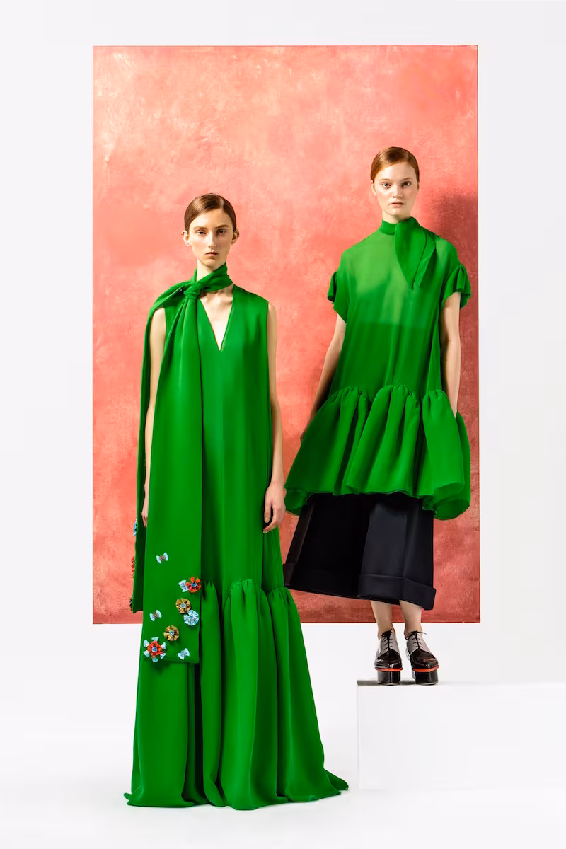 Delpozo Tie-neck Drop-waist Silk Dress
