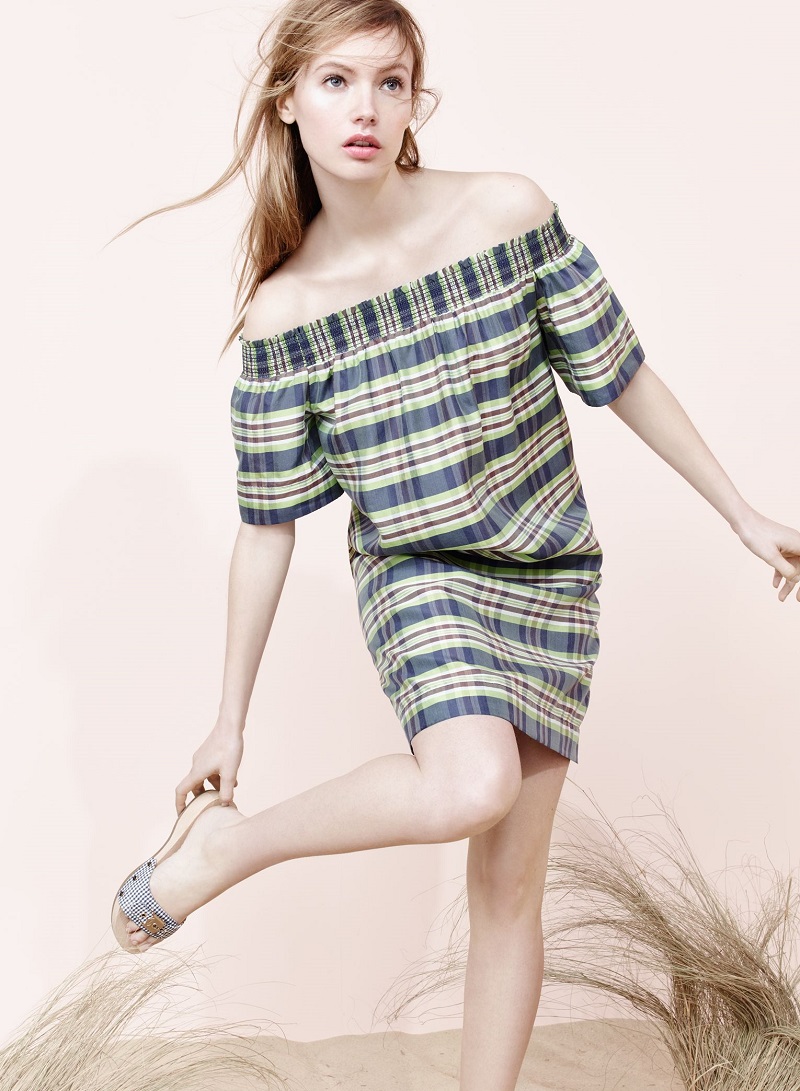 J.Crew Collection off-the-shoulder dress in yarn-dyed silk