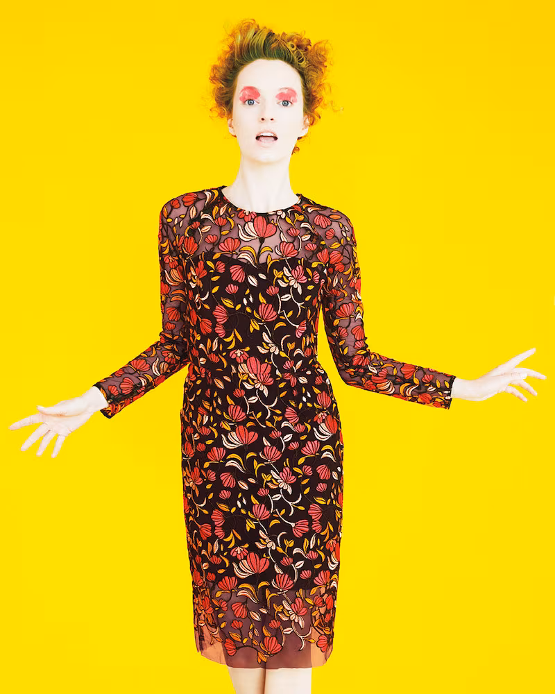 Lela Rose Long-Sleeve Embroidered Sheath Dress