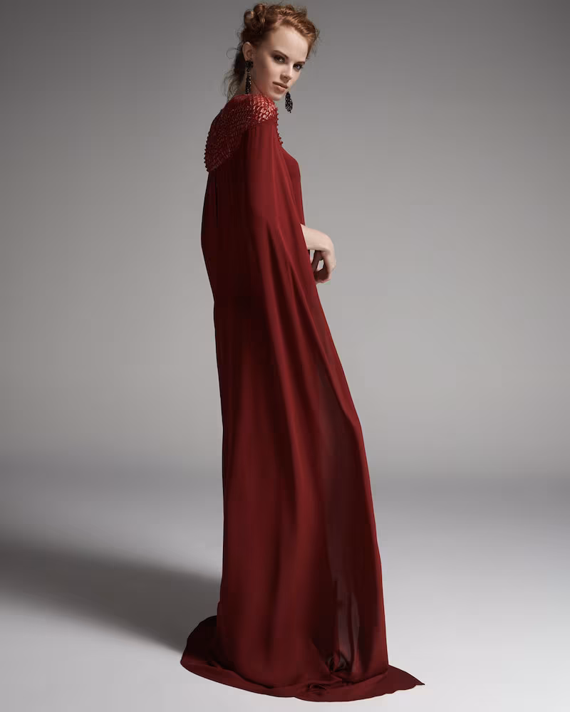 Pamella Roland Beaded-Yoke Georgette Caftan Gown_1