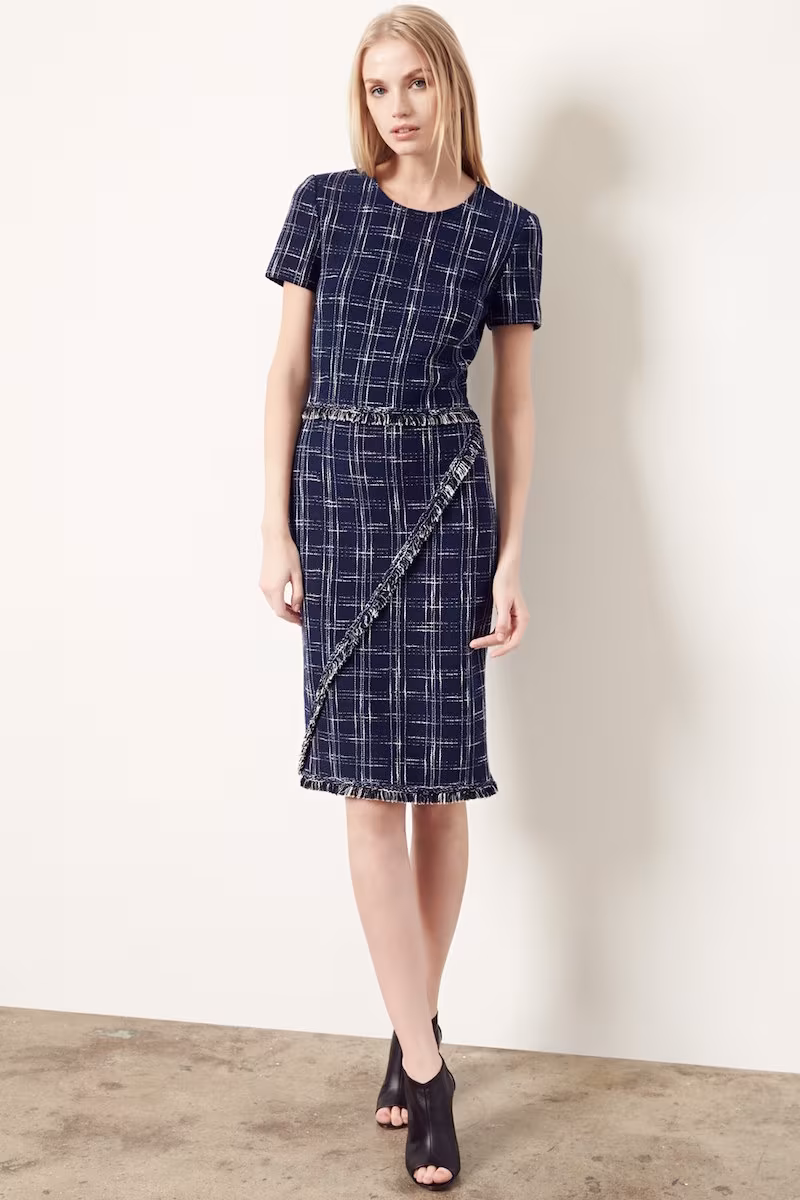 St. John Collection Fringe Trim Knit Sheath Dress