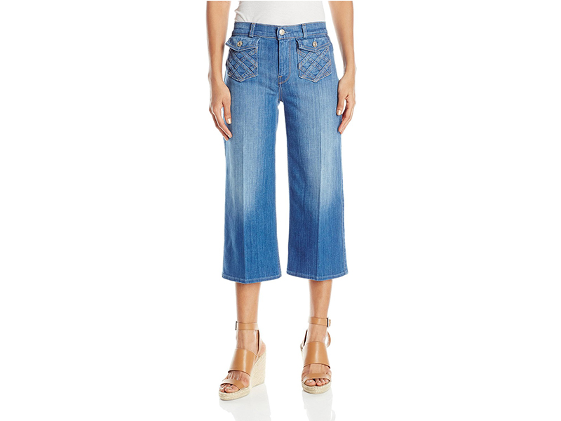 7 For All Mankind Lattice Pocket Culotte Jean In Authentic Washed Indigo
