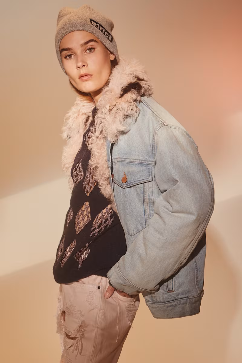 Alexander Wang Genuine Shearling Trim Denim Jacket
