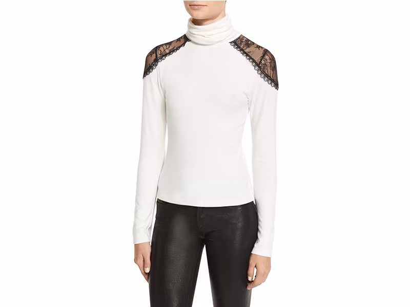 Alice + Olivia Krystalle Lace-Shoulder Turtleneck