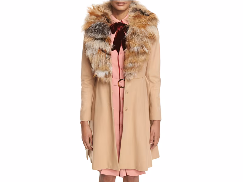 Alice + Olivia Nikita Belted Fox-Collar Dress Coat