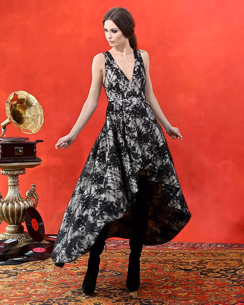 Alice + Olivia Sleeveless Lace High-Low Cocktail Dress