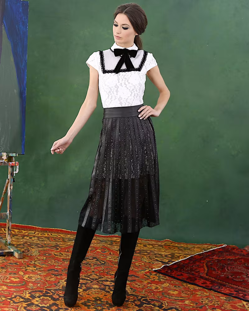 Alice + Olivia Vanetta Pintuck-Yoke Lace Shirt