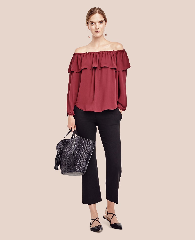 Ann Taylor Cold Shoulder Ruffle Top