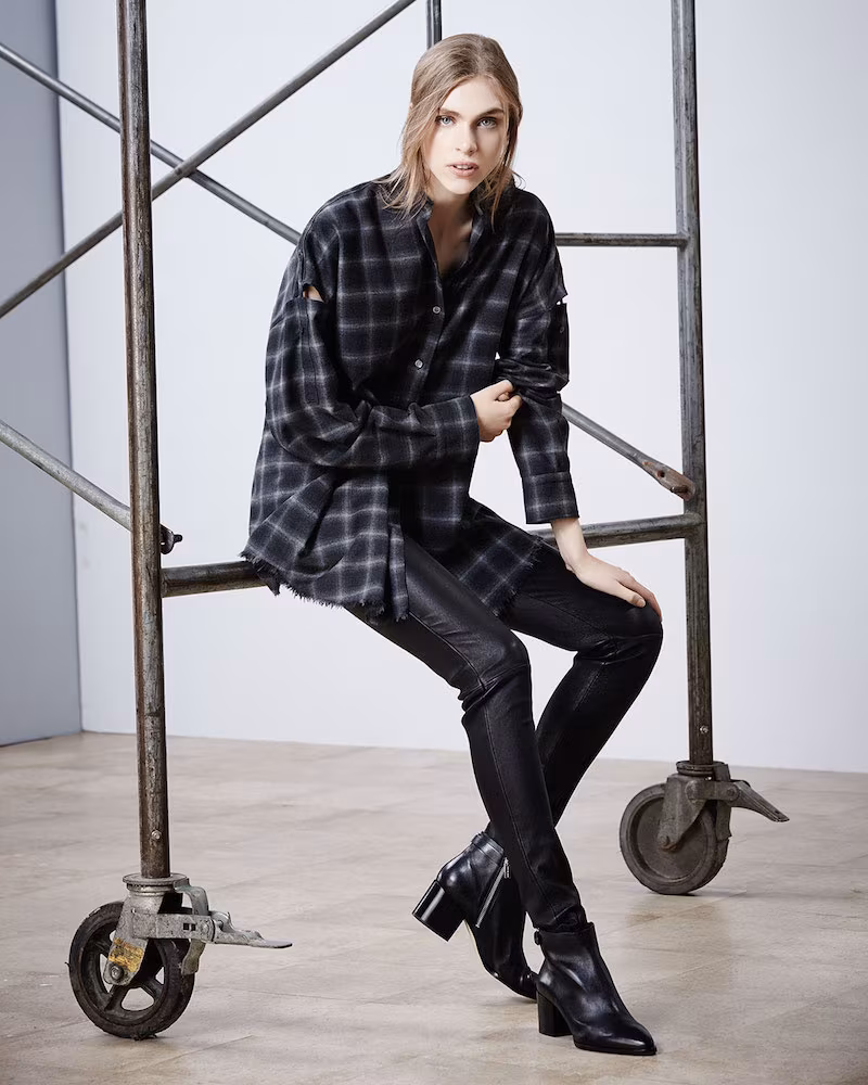 Helmut Lang Tabbed-Sleeve Plaid Open-Back Shirt