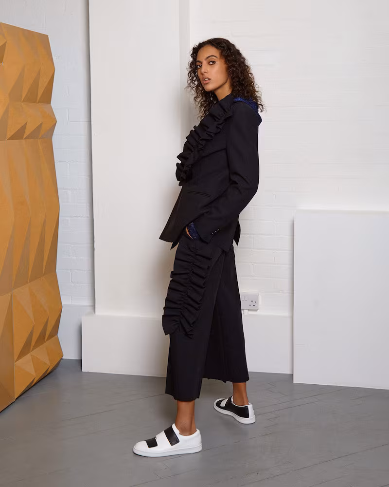 MSGM Ruffled Wide Leg Cropped Pants