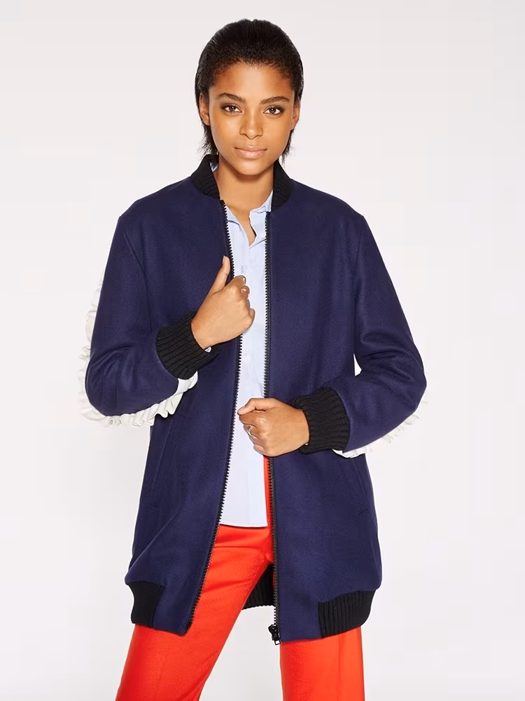 MSGM Wool Bomber Jacket with Ruffle
