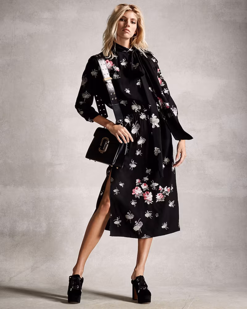 Marc Jacobs Ballerina-Print 3/4-Sleeve Tie-Collar Dress