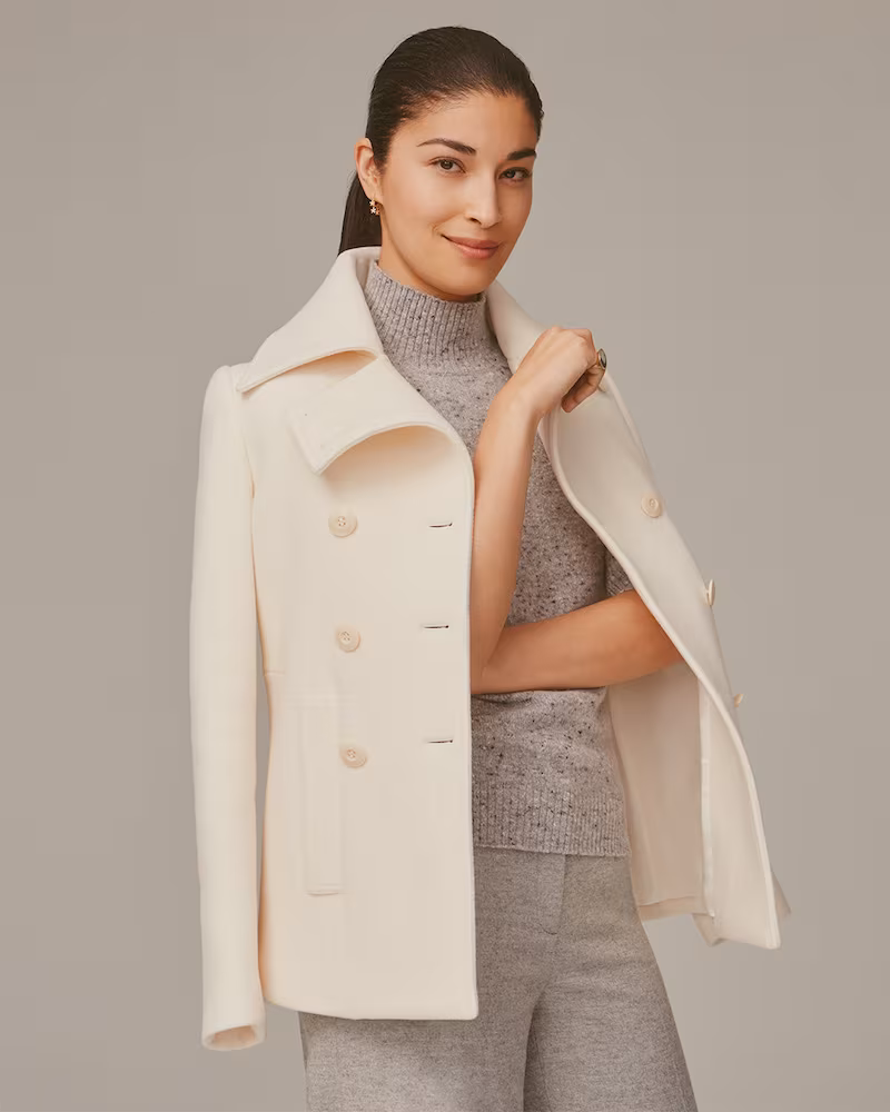 Nordstrom Signature and Caroline Issa Stretch Melton Peacoat