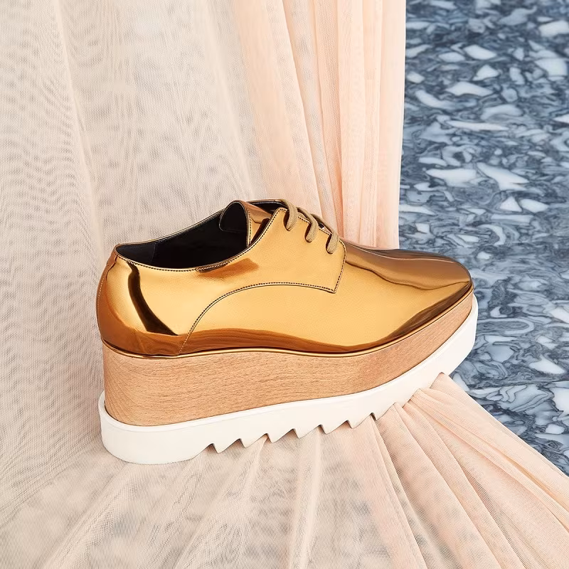 Stella McCartney Elyse metallic faux-leather flatform brogues