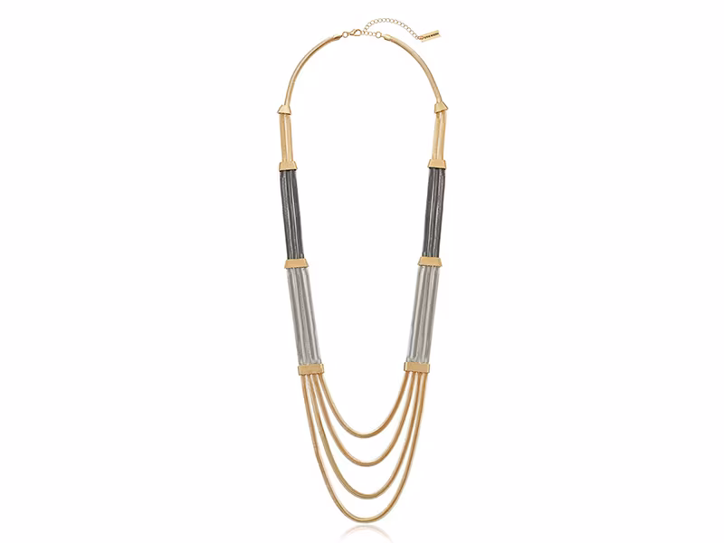 Steve Madden Tri Tone Snake Chain Station Necklace