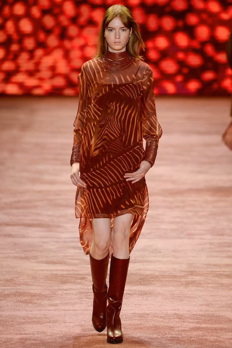 Akris Long Sleeve Zebra Print Tunic Dress
