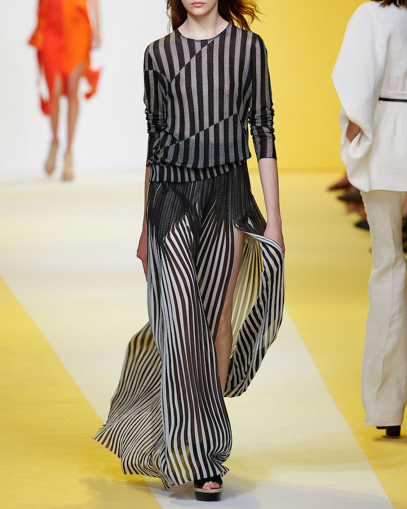 Akris Striped Plissé Silk Maxi Skirt