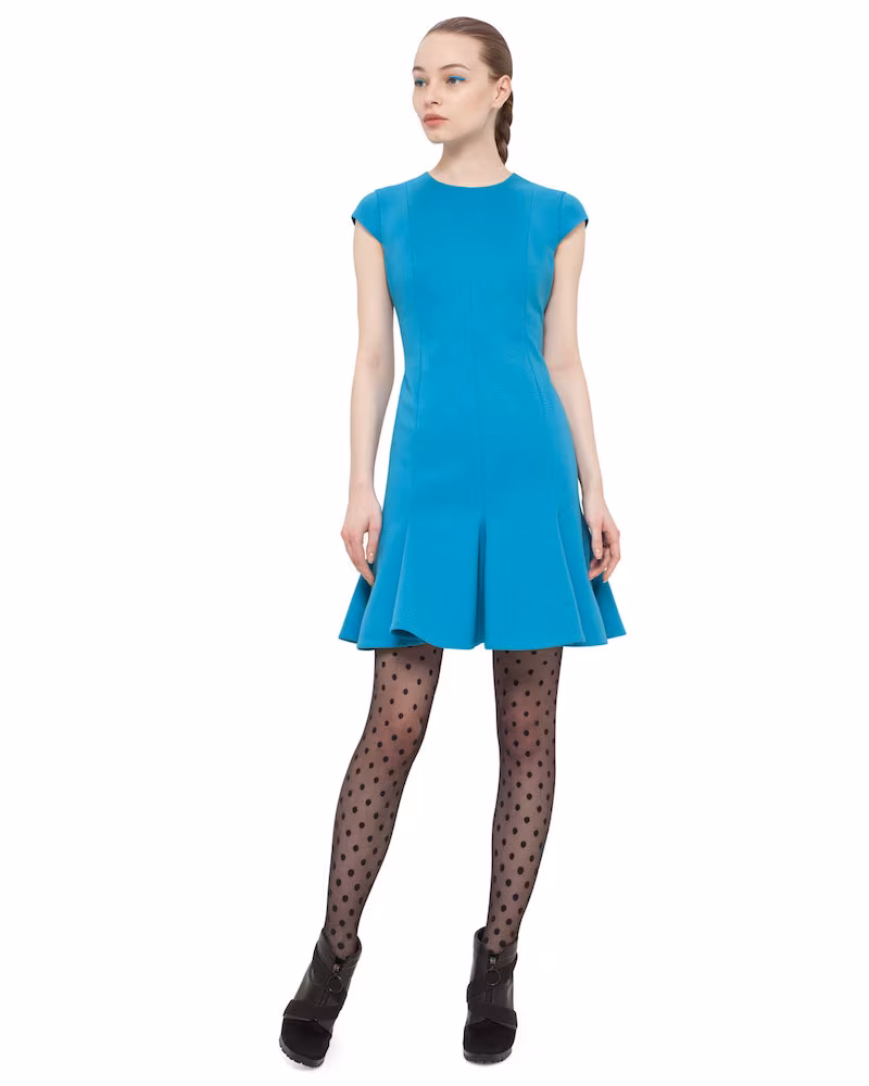Akris punto Cap-Sleeve Flounce-Hem Dress