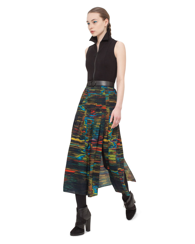 Akris punto Printed-Skirt Sleeveless Midi Dress
