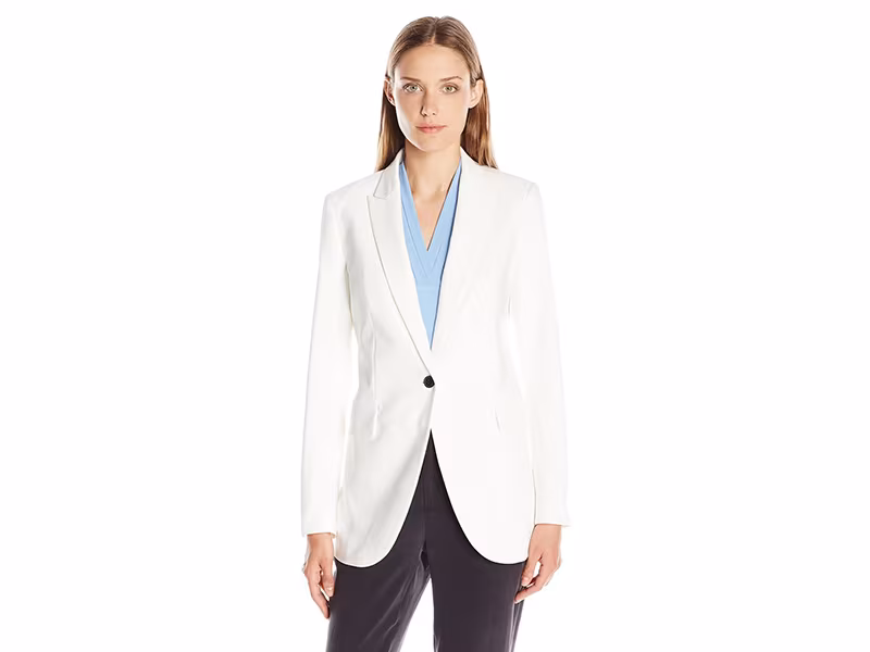 Anne Klein Long Double Weave Single Button Jacket