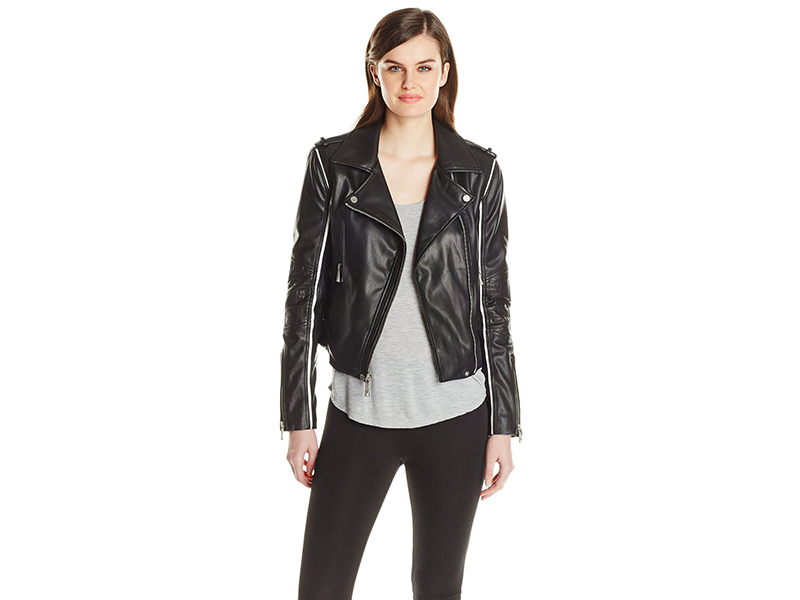 BCBGMAXAZRIA Faux-Leather Moto Jacket with Contrast Piping