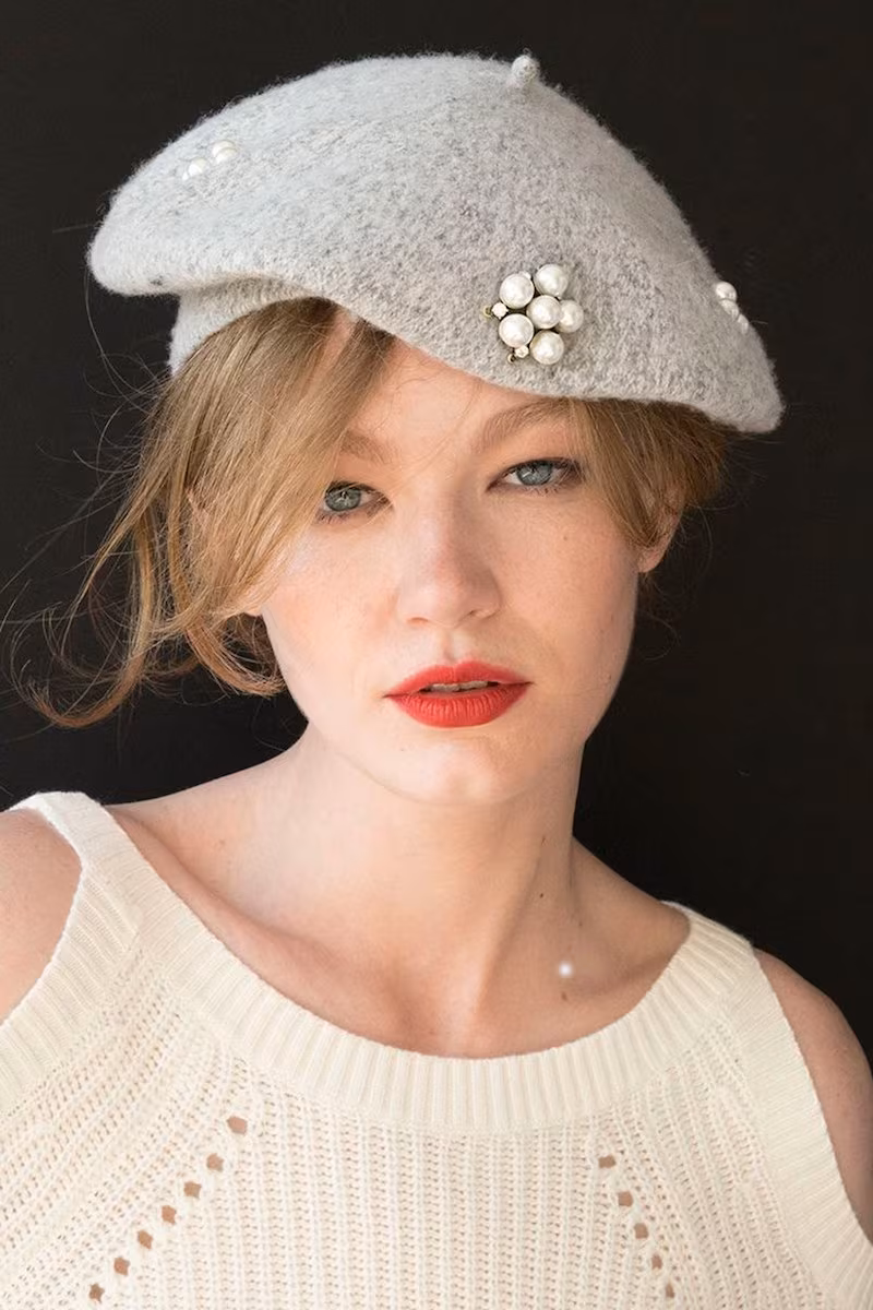 Berry Faux Pearl Beret