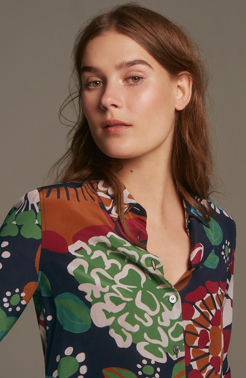 Burberry Aster Print Mulberry Silk Blouse