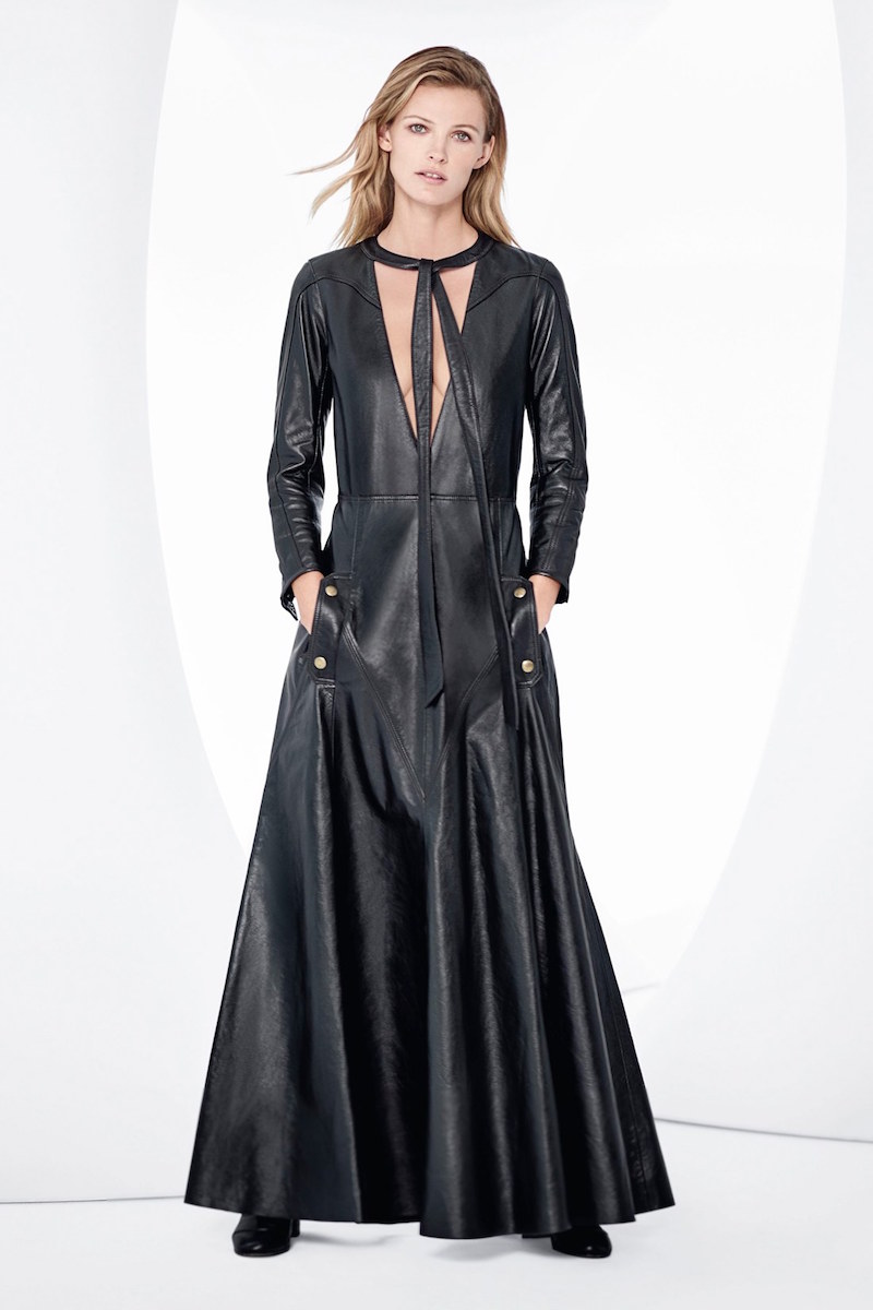 Chloé Tie Neck Calfskin Leather Maxi Dress